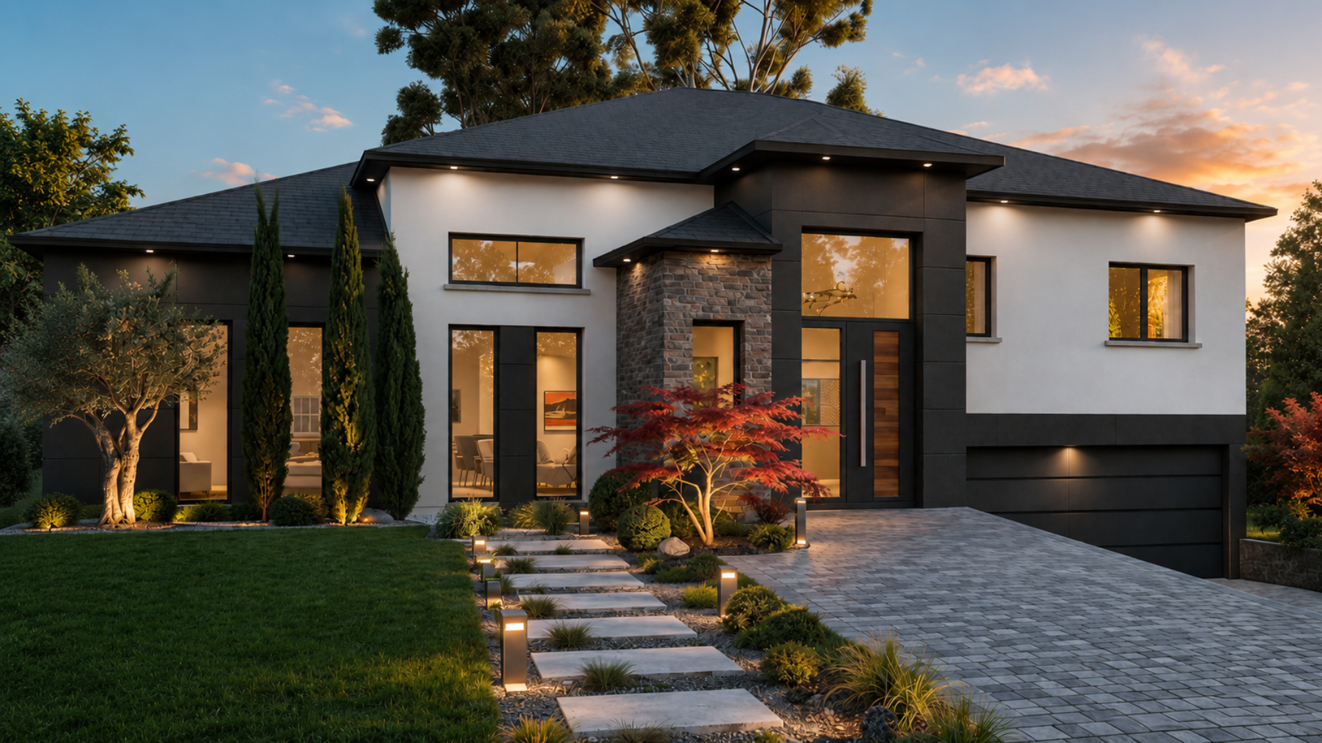 Maison contemporaine premium avec façade blanche et anthracite dans le Grand Est